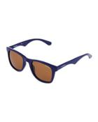 Square Plastic Sunglasses, Blue/amber