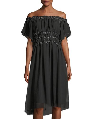 Ruffled Smock-detail Dress