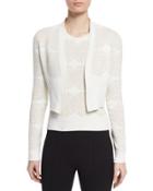 Long-sleeve Medallion Cropped Cardigan, Ivory/multi