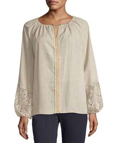 Lace-cuff Long-sleeve Blouse