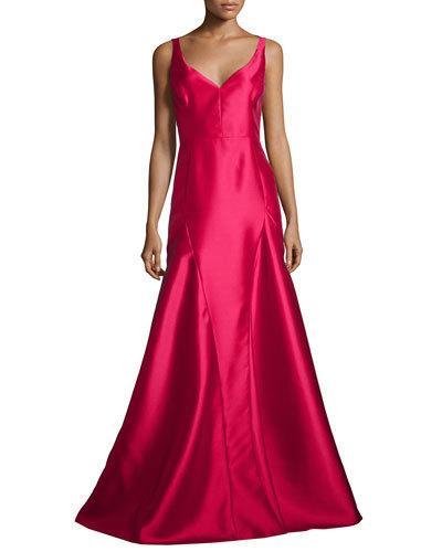 Sleeveless V-neck Godet Ball Gown