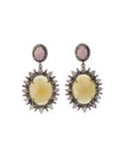 Silver Oval Drop Earrings With Multicolor Sapphire & Diamonds