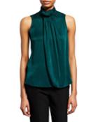 Pleated High-neck Zebra-print Blouse