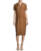 Tilden Short-sleeve Shirtdress, Brown