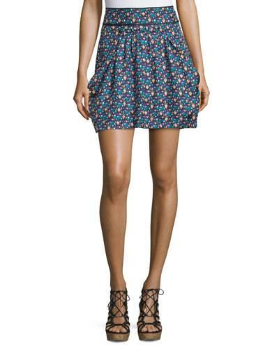 Printed A-line Skirt, Black/multi