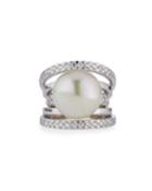 Pave Split-shank Simulated Pearl Ring,