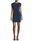 Cap-sleeve Embossed Ponte Dress, Navy