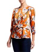Floral Double Layered Tie-front Blouse