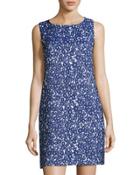 Jade Sleeveless Floral Jacquard Shift Dress, Blue