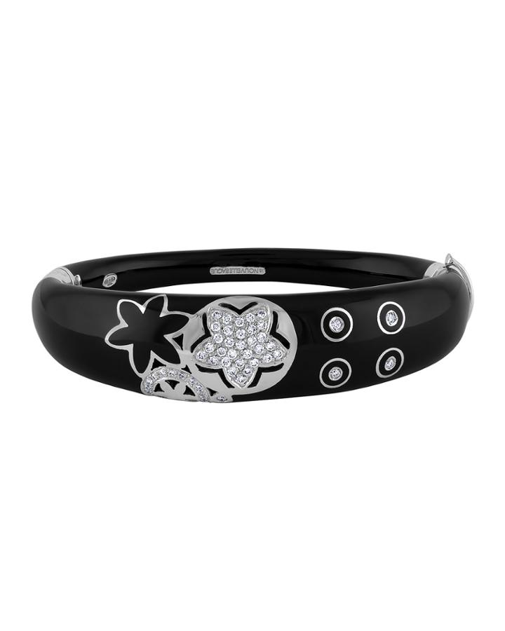 18k White Gold Diamond Star & Enamel Bangle, Black