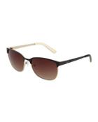 Oval Two-tone Metal Sunglasses, Golden/black