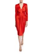 Farrow V-neck Long-sleeve Drape Front Jacquard Dress