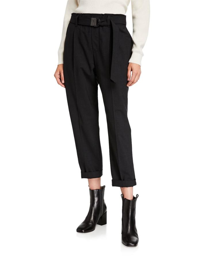 Wool Paperbag-waist Pants