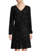 Bell-sleeve Geometric Velvet Burnout Dress