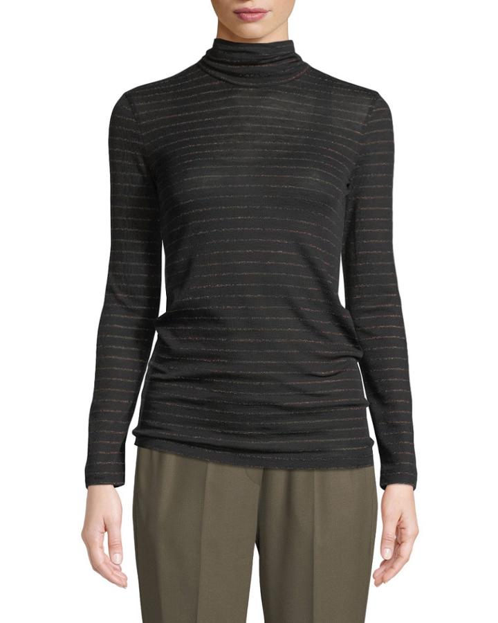 Shimmer-striped Wool Turtleneck