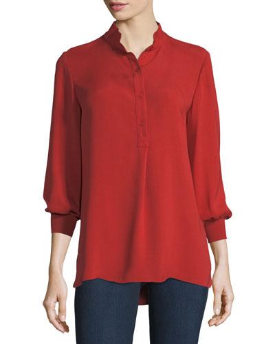 Declan Silk Bishop-sleeve Blouse