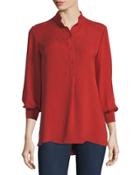 Declan Silk Bishop-sleeve Blouse