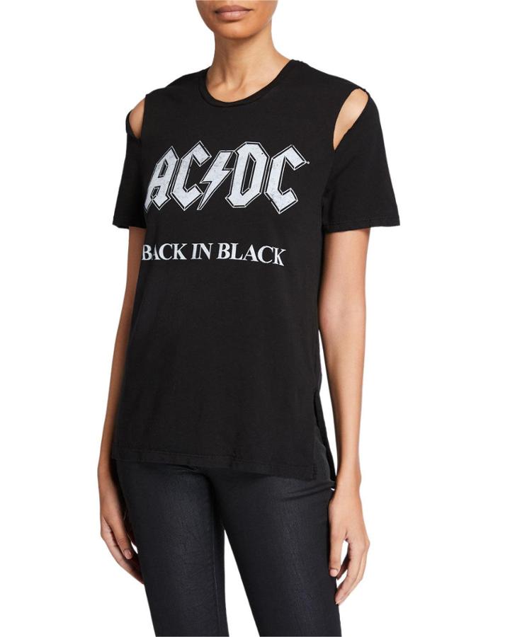 Ac/dc Back In Black Shoulder-cutout Crewneck Graphic Tee