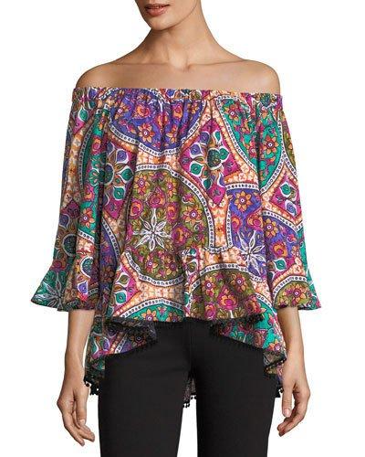Off-the-shoulder Print Blouse