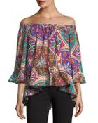 Off-the-shoulder Print Blouse