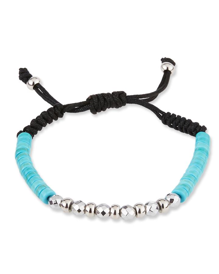 Men's Agate/stainless Steel Beaded Bracelet, Blue