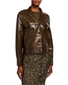Peter Lacquered Lambskin Leather Button-front Jacket