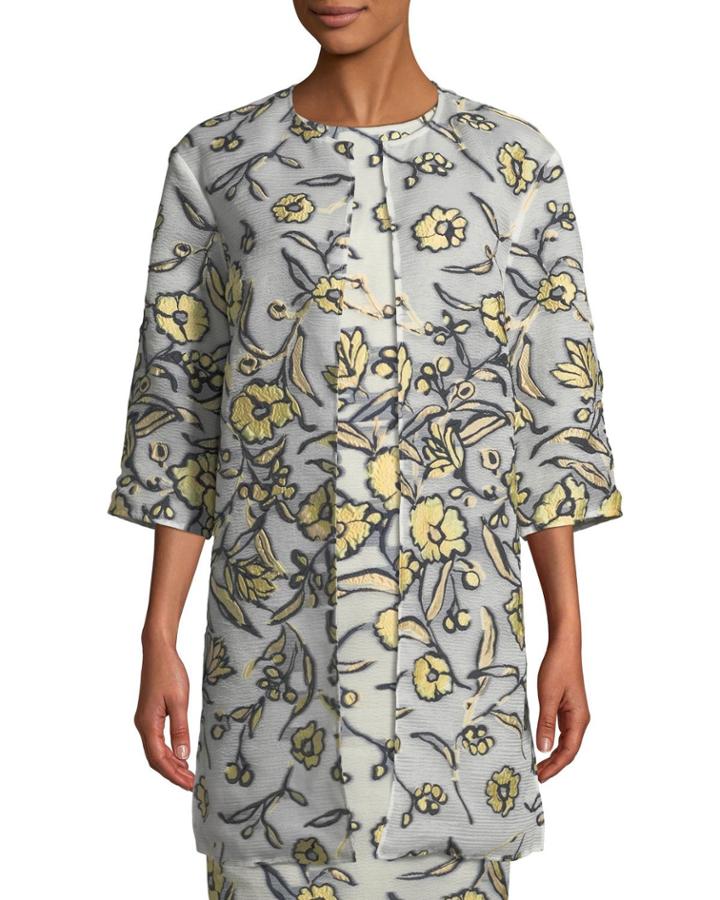 Painted Floral 3/4-sleeve Organza Topper