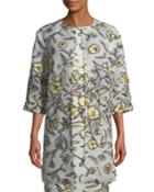Painted Floral 3/4-sleeve Organza Topper