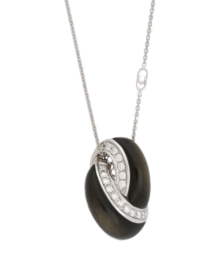 18k White Gold Obsidian Pendant Necklace