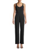 Side-stripe Sleeveless Crepe Jumpsuit