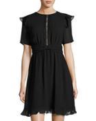 Lace-inset Georgette Dress, Black