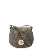 Snake-embossed Faux-leather Saddle Bag, Gray