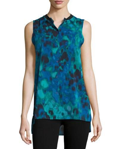 Printed Sleeveless Blouse, Twilight Rain