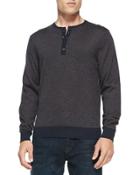 Fine-stripe Cashmere Henley Sweater, Navy/med Brown