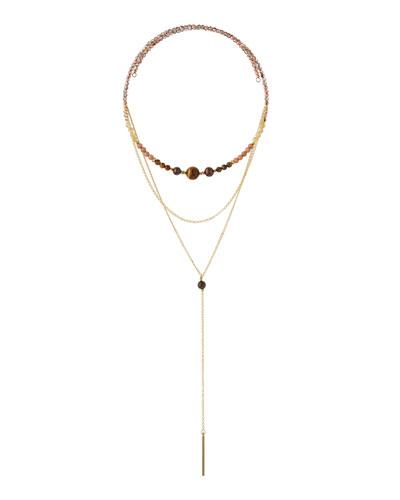 Beaded Multi-chain Choker Necklace, Brown