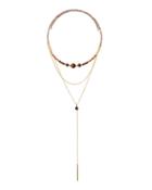 Beaded Multi-chain Choker Necklace, Brown