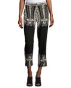 Paisley Wool Cropped Straight-leg Pants, Black