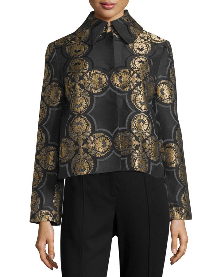 Max Studio Quatrefoil Jacquard Jacket, Black/gold, Women's, Size: Small, Black/ Gol