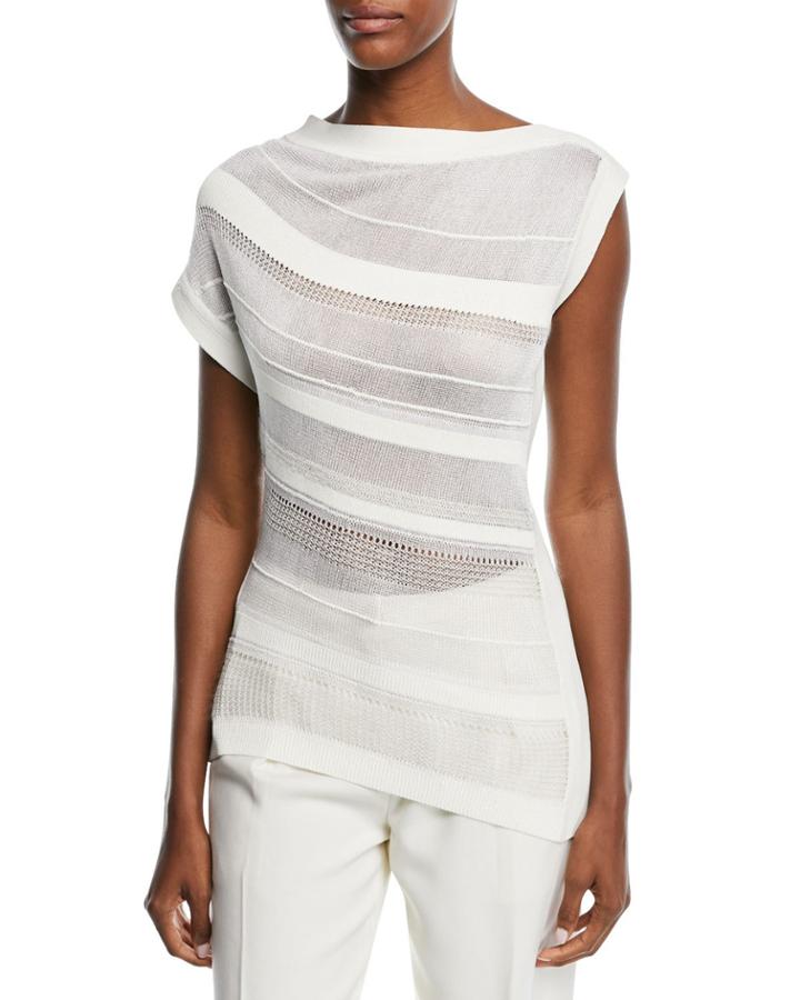 Asymmetric Stripe Boat-neck Knit Top