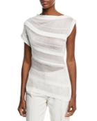 Asymmetric Stripe Boat-neck Knit Top
