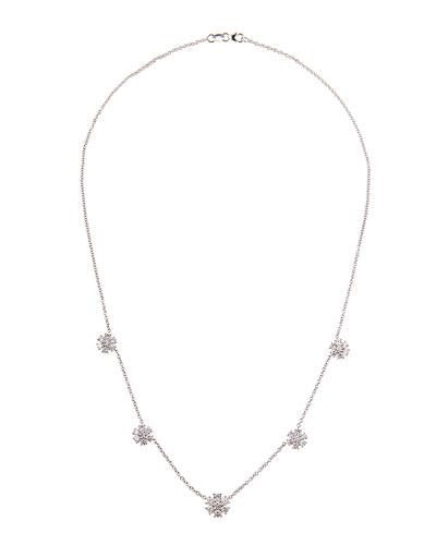 18k White Gold Diamond Floating Flowers Station Necklace