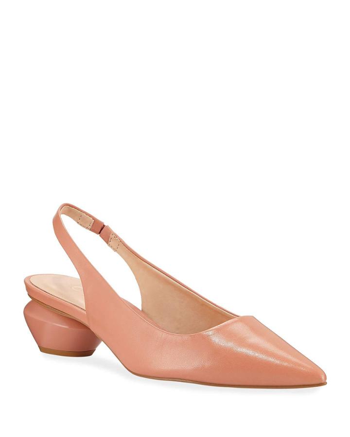 Mildred Round-heel Leather Slingback Pumps, Rose
