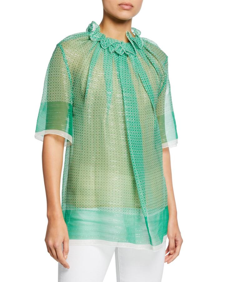 Ruffle-crew Neck Blouse With Camisole