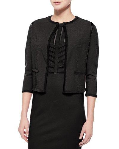 Shimmery Knit Open-front Cardigan, Black