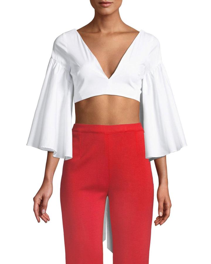Samantha Lace-back Bell-sleeve Crop Top