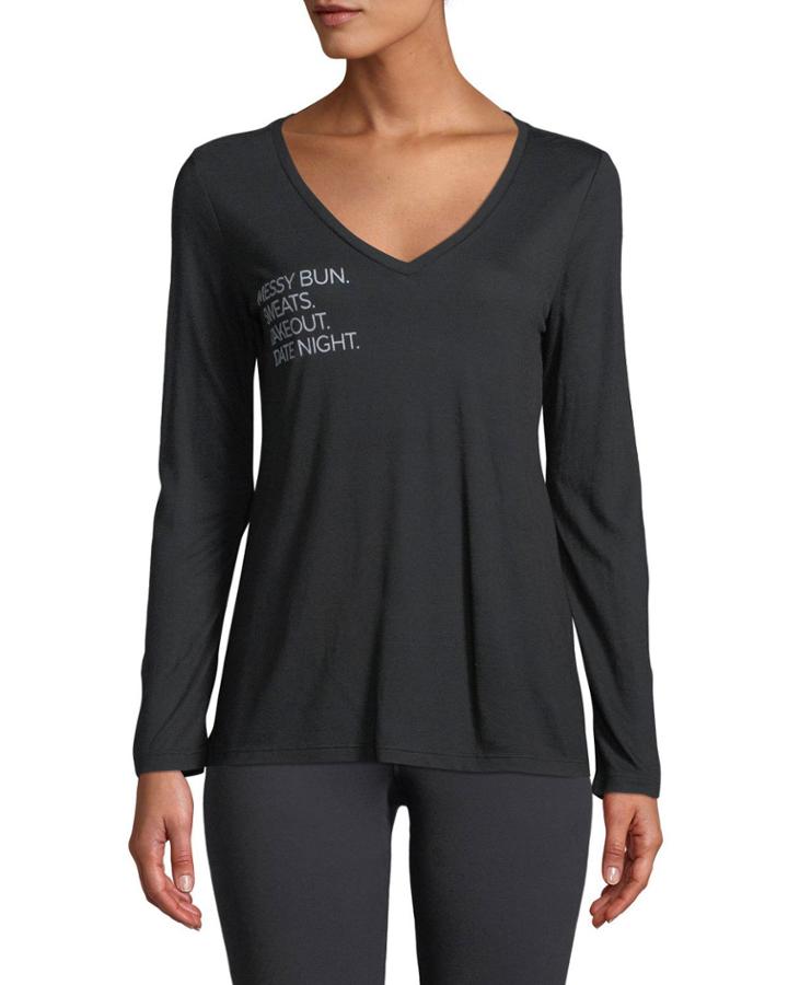 Messy Bun Date Night Long-sleeve V-neck Tee