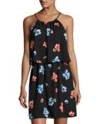 Floral Delight Halter Dress, Black