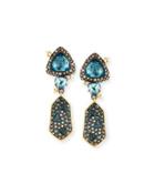Double Fancy-cut Crystal Drop Earrings, Blue