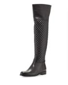 Daryla Quilted Leather Riding Boot, Black