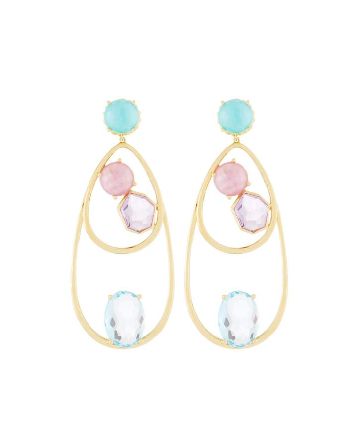 18k Rock Candy Double-wire Mixed-set Earrings In Rainbow